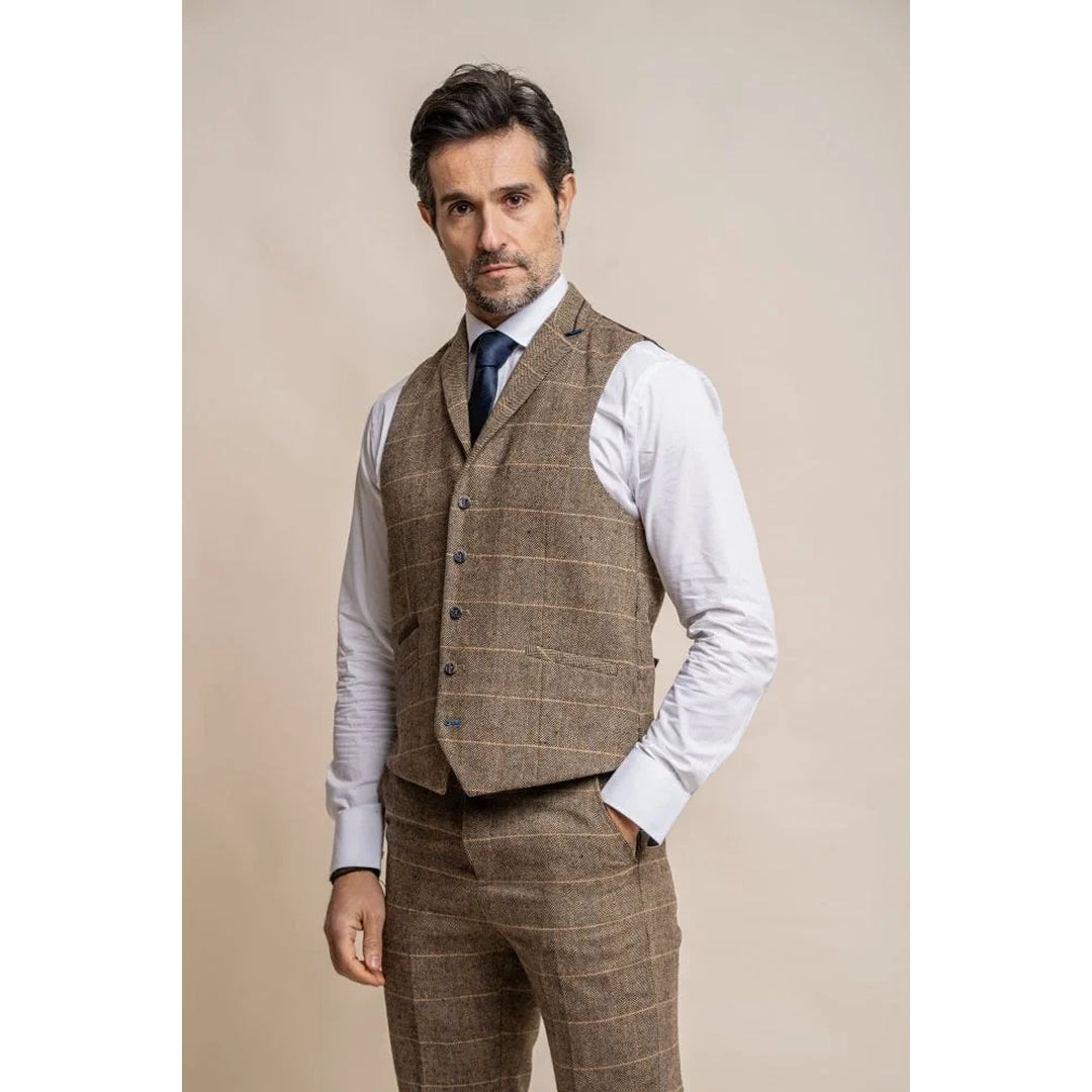 Flash Sale Albert - Men's Tweed Check Tan Waistcoat