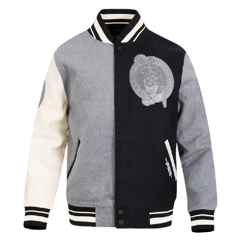 Super Sale NBA BOSTON CELTICS REVERSE FRENCH TERRY MEN'S CB WOOL VARSITY JACKET (BLACK/GRAY/EGGSHELL) Super Sale NBA BOSTON CELTICS REVERSE FRENCH TERRY MEN'S CB WOOL VARSITY JACKET (BLACK/GRAY/EGGSHELL)
