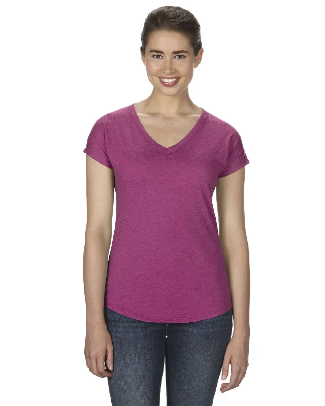 Weekend Deals That Spark Anvil Ladies Triblend V-Neck T-Shirt | Heather Raspbrry