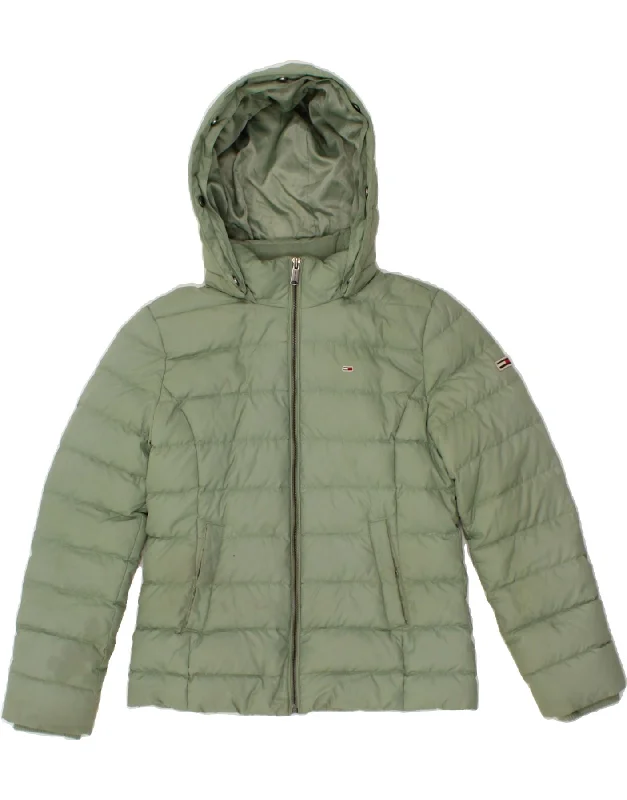 Today's Deal TOMMY HILFIGER Womens Hooded Padded Jacket UK 16 Large Green Polyester