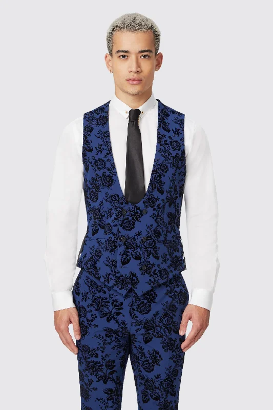 Weekend Savings Sensation Jackalope Blue Waistcoat with Floral Flocking