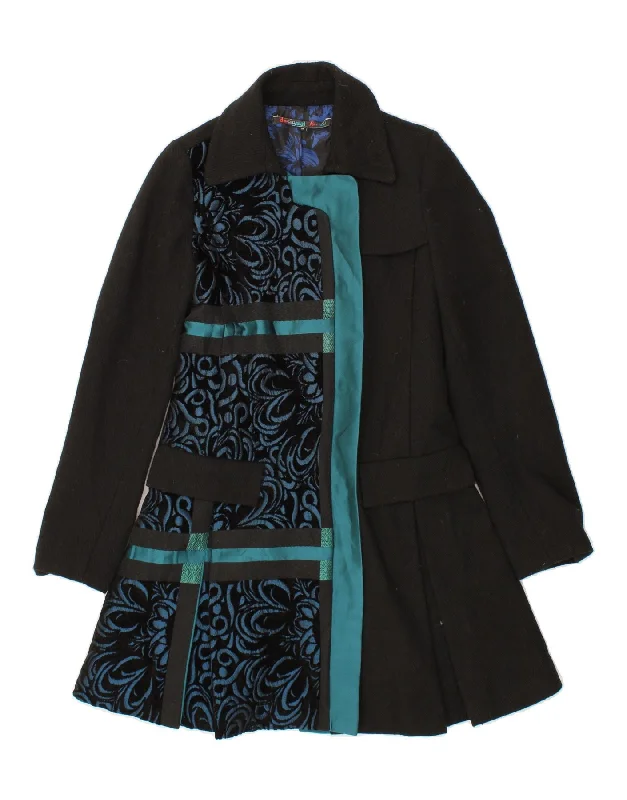 Weekend Shopping Made Better DESIGUAL Womens Overcoat EU 36 Small Black Floral Polyester Weekend Shopping Made Better DESIGUAL Womens Overcoat EU 36 Small Black Floral Polyester