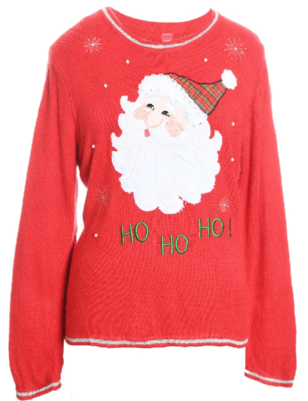 Weekend Offers That Dazzle Santa Claus Design Red Knit Christmas Jumper - XL