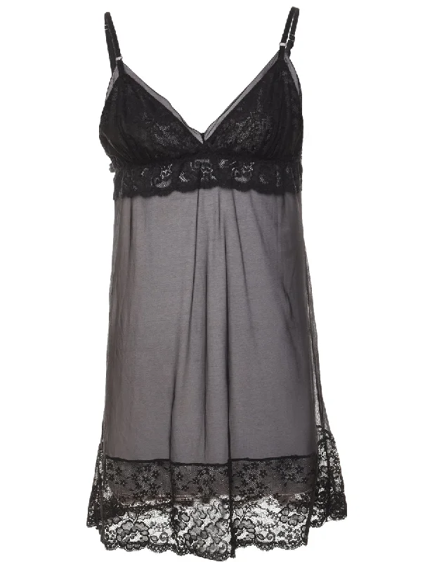 Steals and Deals Sheer Black Lace 1990s Babydoll - M