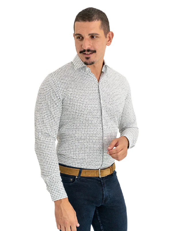 New Deal White Stretch Cotton Tile Print Shirt