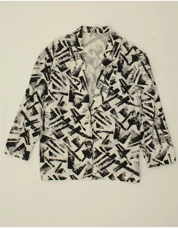 Lowest Rates VINTAGE Womens Abstract Pattern 2 Button Blazer Jacket UK 12 Medium White