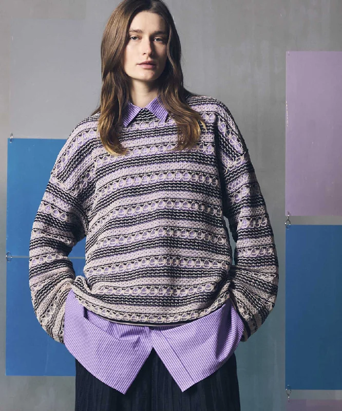 Value Pack 【SALE】Prime-Over Sheer Border Crew Neck Knit Pullover
