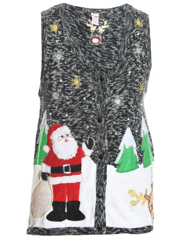 Weekend Deals That Sizzle Santa Claus Grey Knit Christmas Vest - S