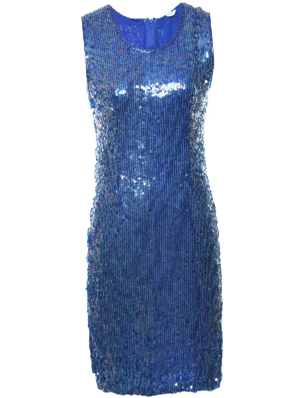 Now Available Sequined Blue Classic Evening Dress - M