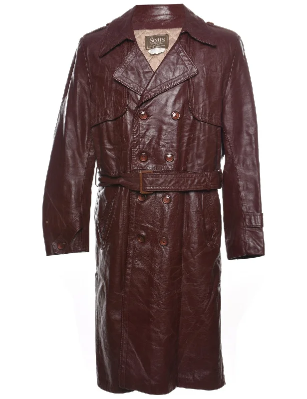 Deal Alert Sears Dark Brown Double-Breasted Leather Jacket - L