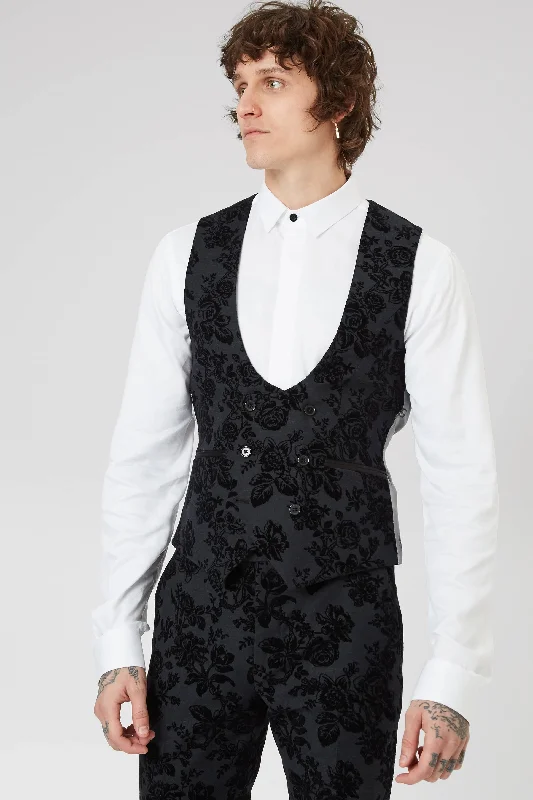 Cash Savings Fleet Skinny Fit Black Floral Tuxedo Waistcoat