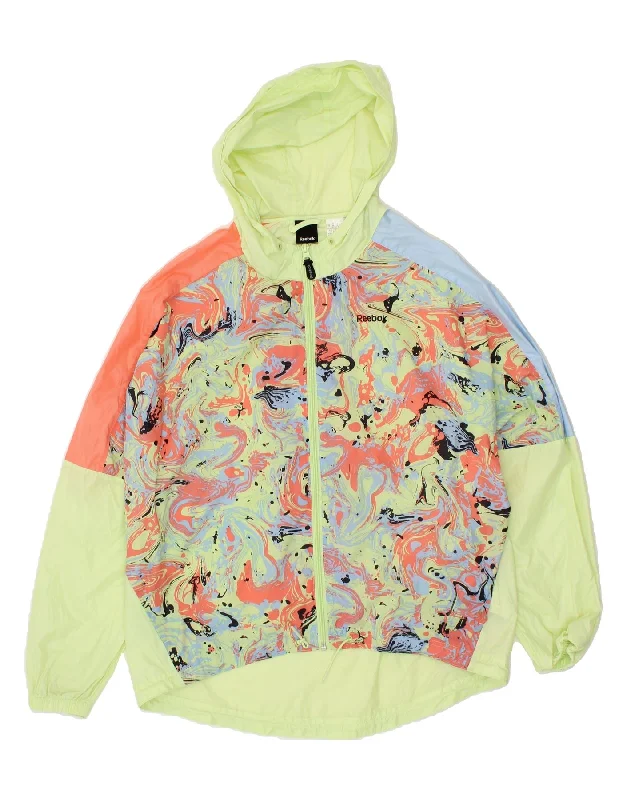 Weekend Wonders Await! REEBOK Womens Oversized Hooded Rain Jacket UK 4/6 XS Green Nylon
