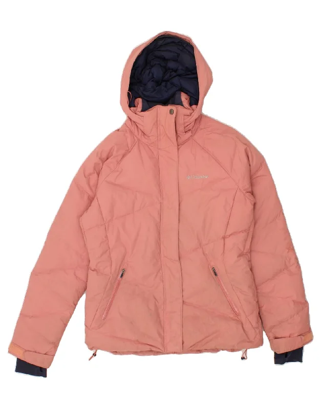 Crazy Savings COLUMBIA Womens Hooded Padded Jacket UK 14 Medium Pink Nylon