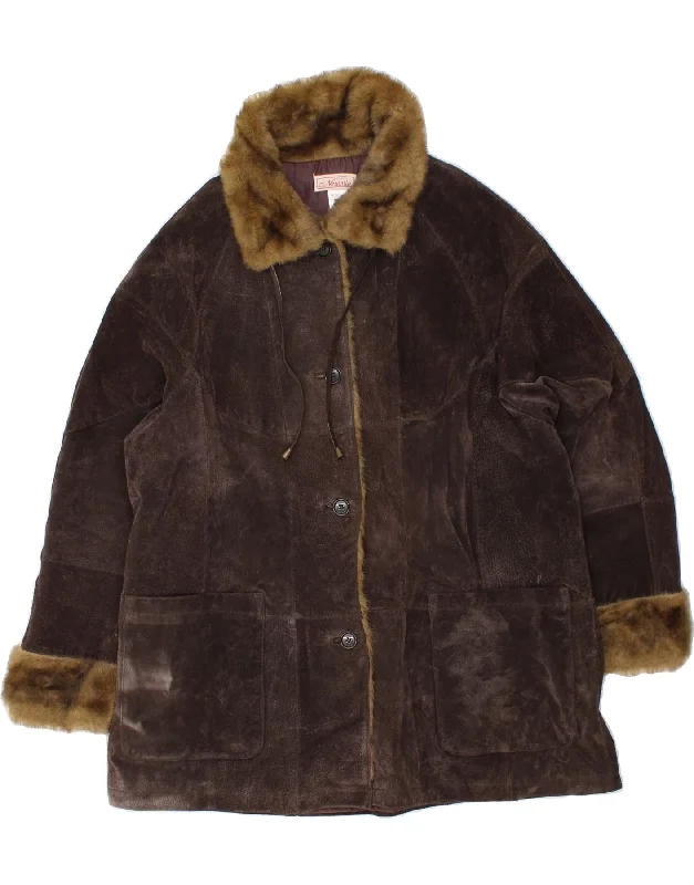 Steal Deal VINTAGE Womens Leather Coat UK 20/24 2XL Brown Leather