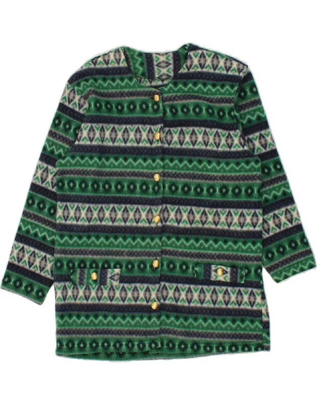 Don't Delay VINTAGE Womens Fleece Overcoat UK 16 Large Green Fair Isle