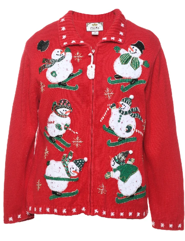 Weekend Discounts to Delight Snowman Christmas Cardigan - M