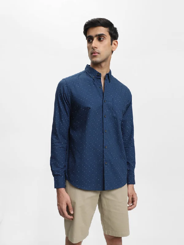 Weekend Deals That Sparkle WES Casuals Printed Navy Cotton Slim-Fit Shirt