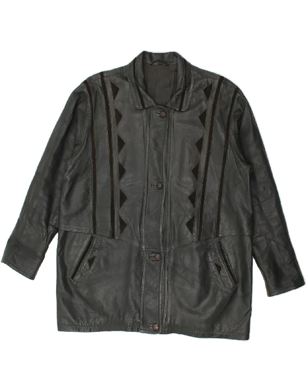 Weekend Shopping Made Better VINTAGE Womens Leather Coat UK 18 XL Black Leather
