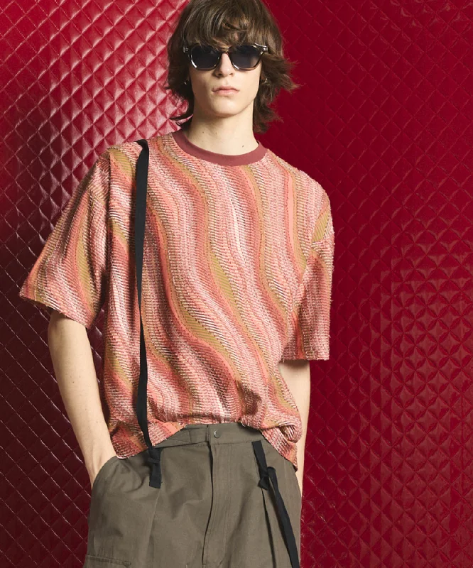 Epic Value Wave Back Cut Jacquard Prime-Over Crew Neck T-shirt