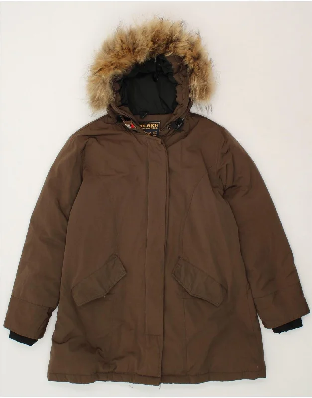 Limited Offer WOOLRICH Womens Hooded Padded Coat UK 18 XL Brown Cotton