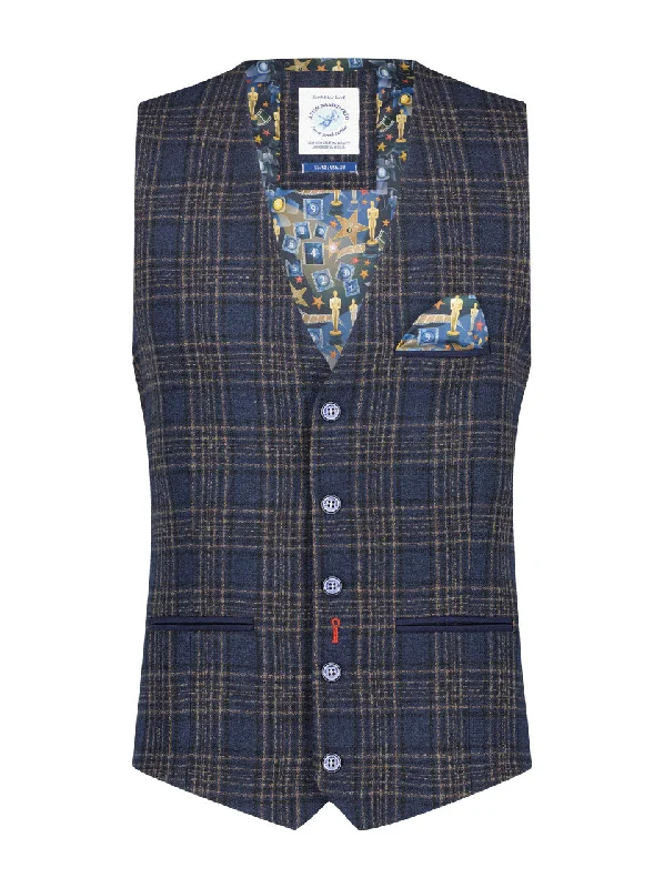 Weekend Deals to Make You Happy A Fish Named Fred Structure Check Waistcoat Navy
