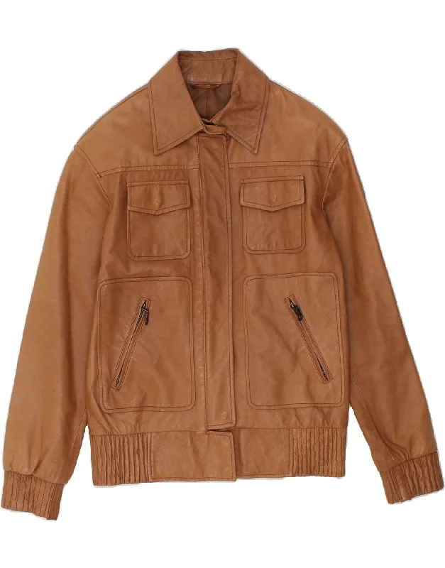 Online Exclusive STEFANEL Womens Leather Jacket EU 36 Small Brown Leather