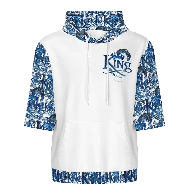 Weekend Specials to Cherish KING 02-01 White Men's Designer Half Sleeve French Terry Pullover Hoodie