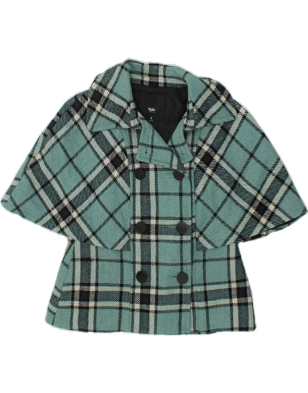 Epic Value MOSSIMO Womens Short Sleeve Pea Coat UK 10 Small Turquoise Check Polyester