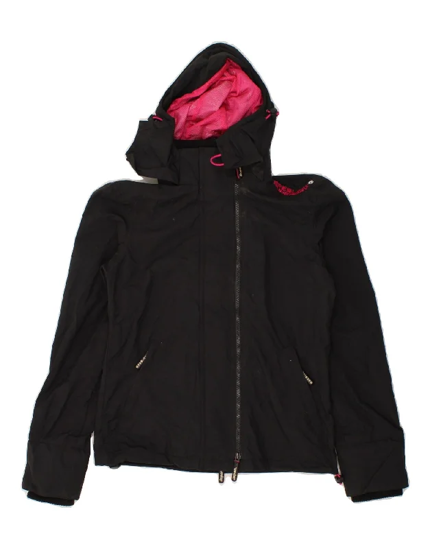 Can't Resist SUPERDRY Womens Hooded Windbreaker Jacket UK 10 Small Black Nylon