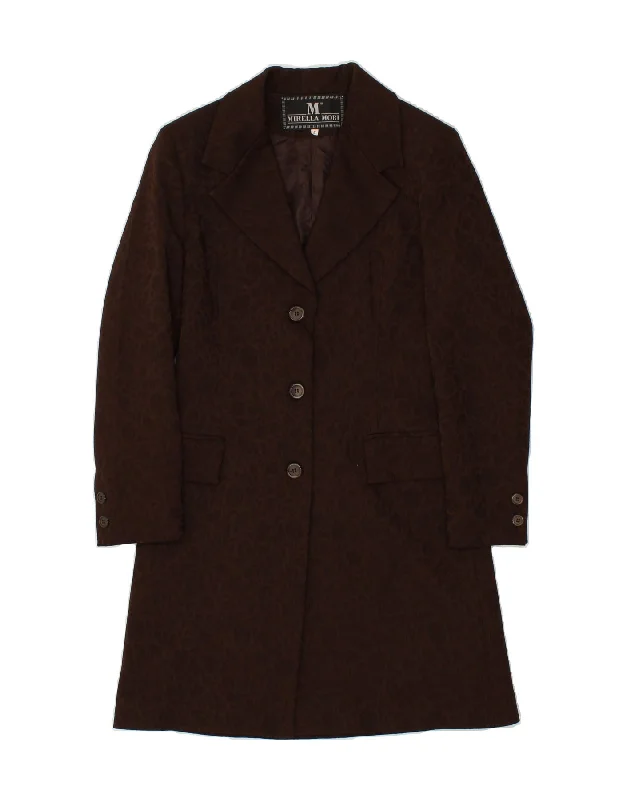 Reduced Rates VINTAGE Womens Overcoat UK 10 Small Brown Floral Polyester