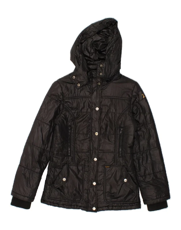 Super Savings LEE Womens Hooded Padded Jacket UK 6 XS Black Polyamide