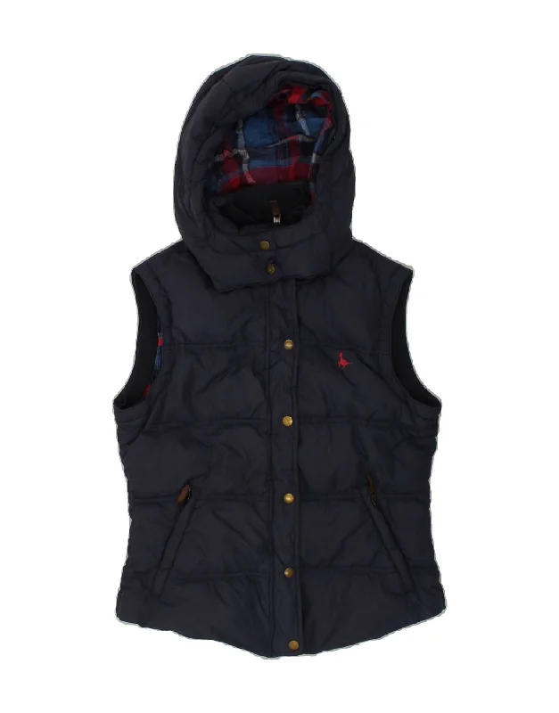 Great Bargain JACK WILLS Womens Hooded Padded Gilet UK 10 Small Navy Blue Nylon