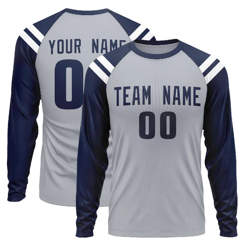 Deep Savings Custom Dark Gray Navy-White Crew Neck Personalized Raglan Long Sleeve Performance T-Shirt