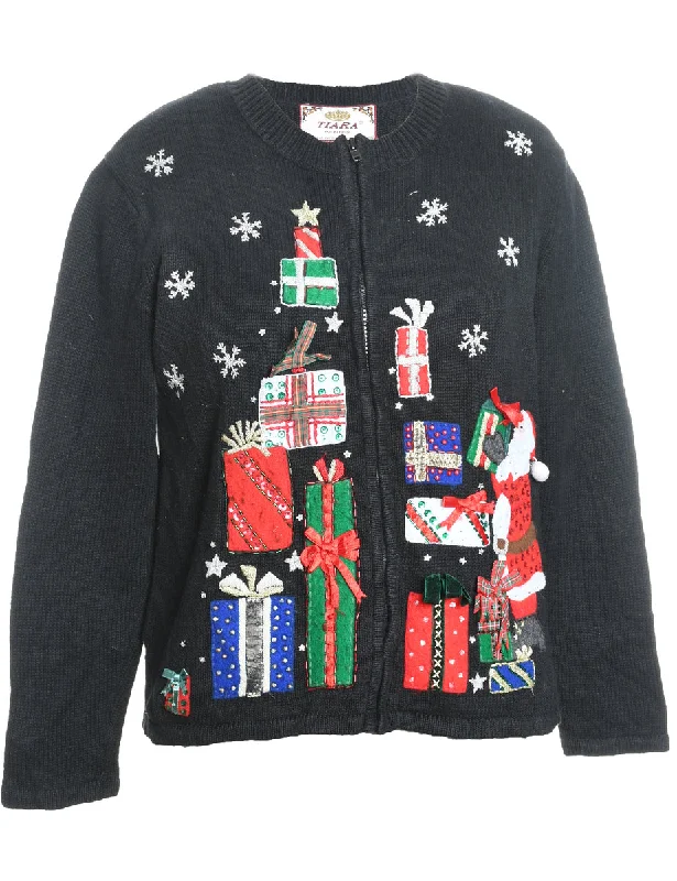 Weekend Deals That Impress Santa Claus Design Black Embroidered Christmas Cardigan - S Weekend Deals That Impress Santa Claus Design Black Embroidered Christmas Cardigan - S