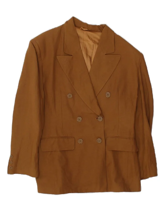 Reduced Rates BENETTON Womens Double Breasted Blazer Jacket IT 44 Medium Brown Linen