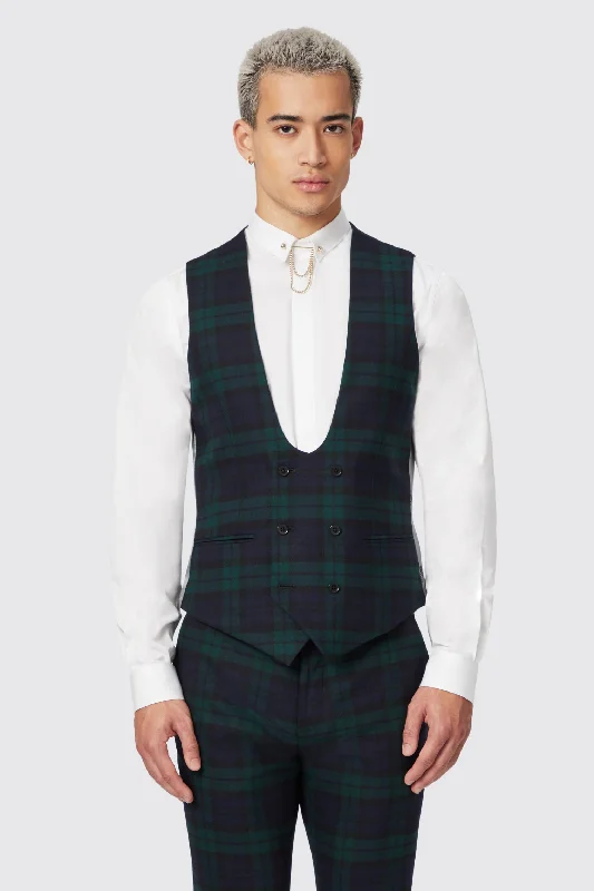 Weekend Offers That Dazzle Ginger Skinny Fit Green Tartan Waistcoat