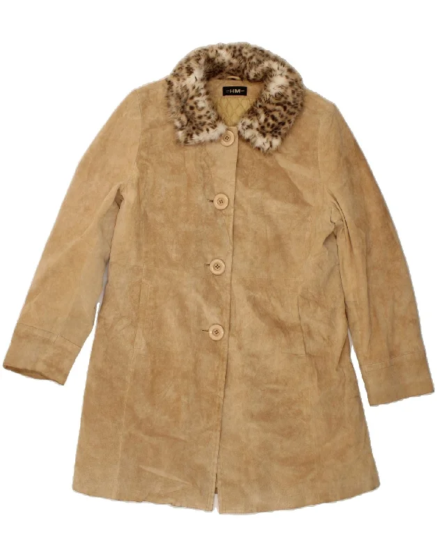 Year-End Sale VINTAGE Womens Suede Coat IT 44 Medium Beige Leather