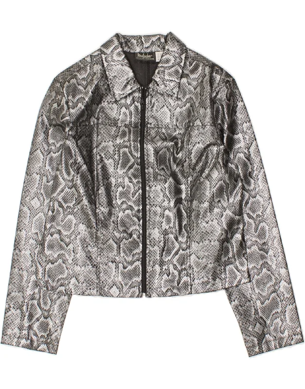 Value Deals VINTAGE Womens Crop Faux Leather Jacket UK 14 Medium Black Animal Print