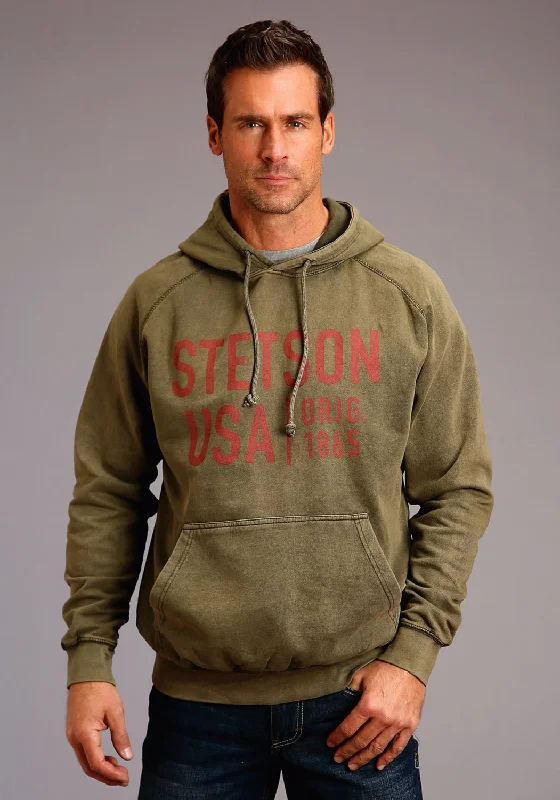Weekend Deals That Impress Stetson Mens Vintage Olive 100% Cotton USA Hoodie