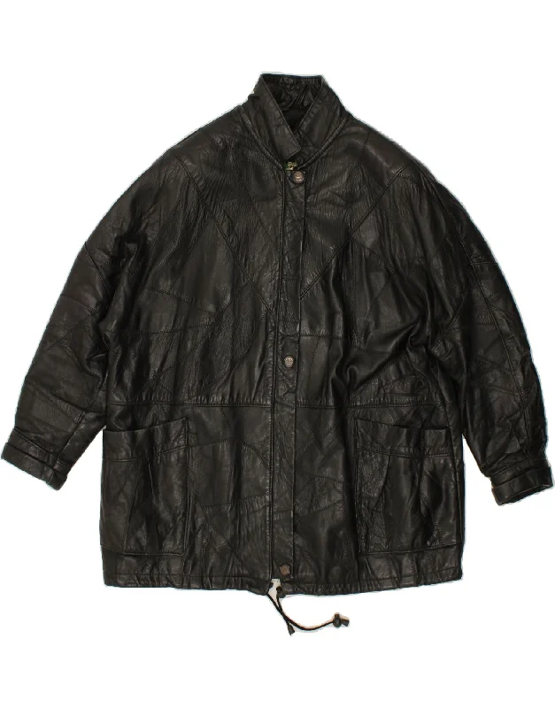 Big Savings VINTAGE Womens Oversized Leather Coat UK 18 XL Black Leather