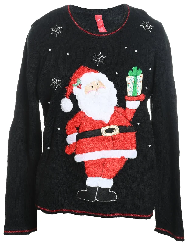 Weekend Offers That Excite Santa Claus Design Black & Red Christmas Jumper - L