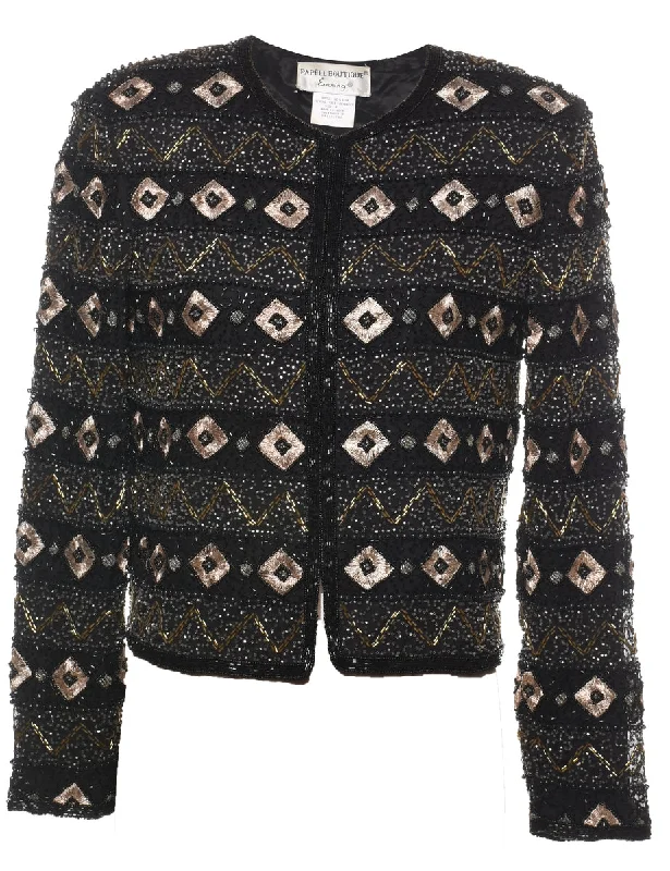 Deal Alert Silk Beaded & Embroidered Evening Jacket - L