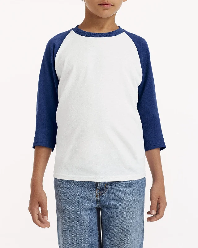 Cash Savings Gildan Youth Heavy Cotton 3/4-Raglan Sleeve T-Shirt | White/ Navy