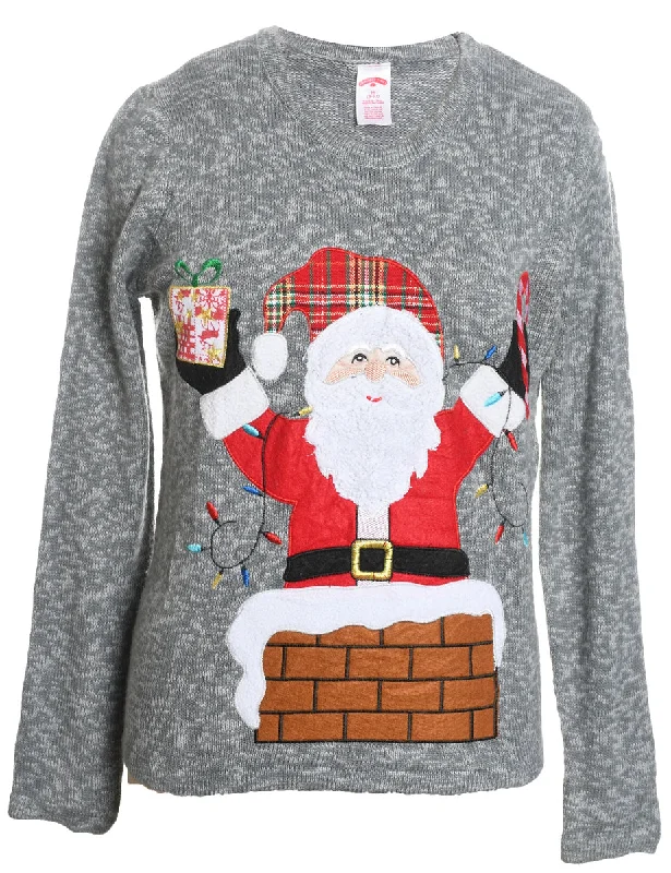 Weekend Deals That Sparkle Santa Claus Design Grey Classic Christmas Jumper - M