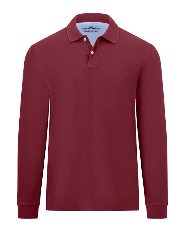 Weekend Specials to Enjoy Fynch-Hatton Long Sleeved Supima Burgundy Polo Shirt