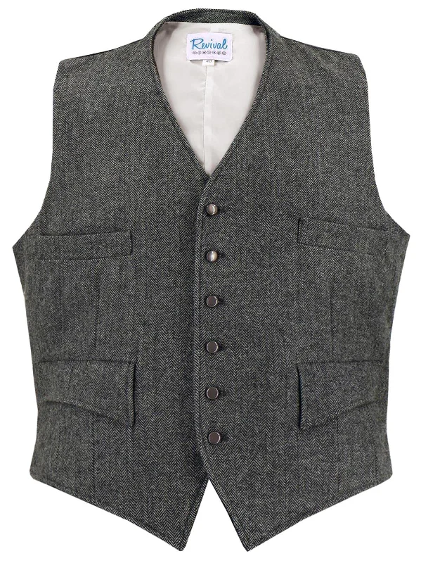Price Slash 1940s Vintage Granville Herringbone Wool Waistcoat in Grey