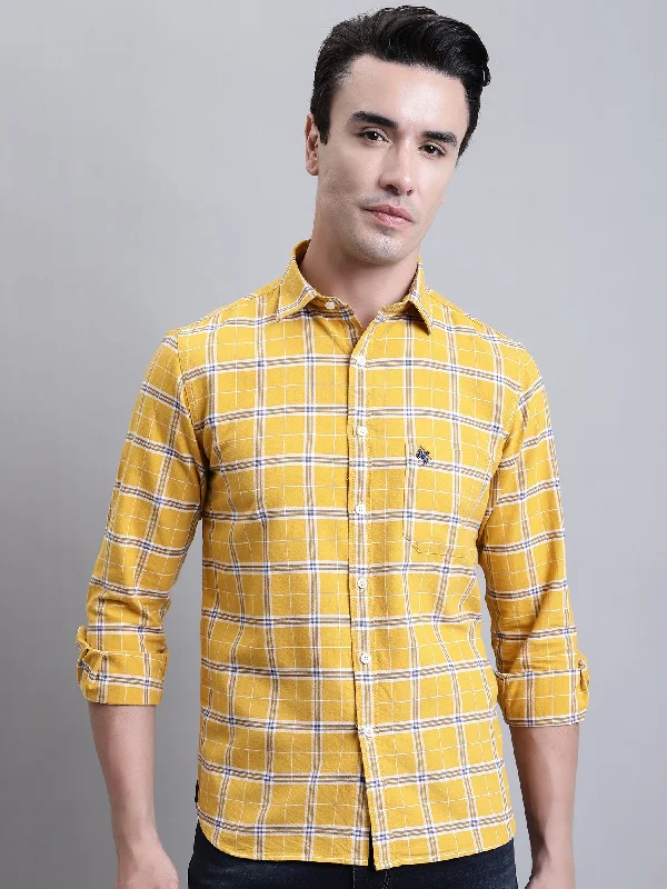 Massive Deal Men's Mustard Casual Medium Checks Full Sleeve Shirt