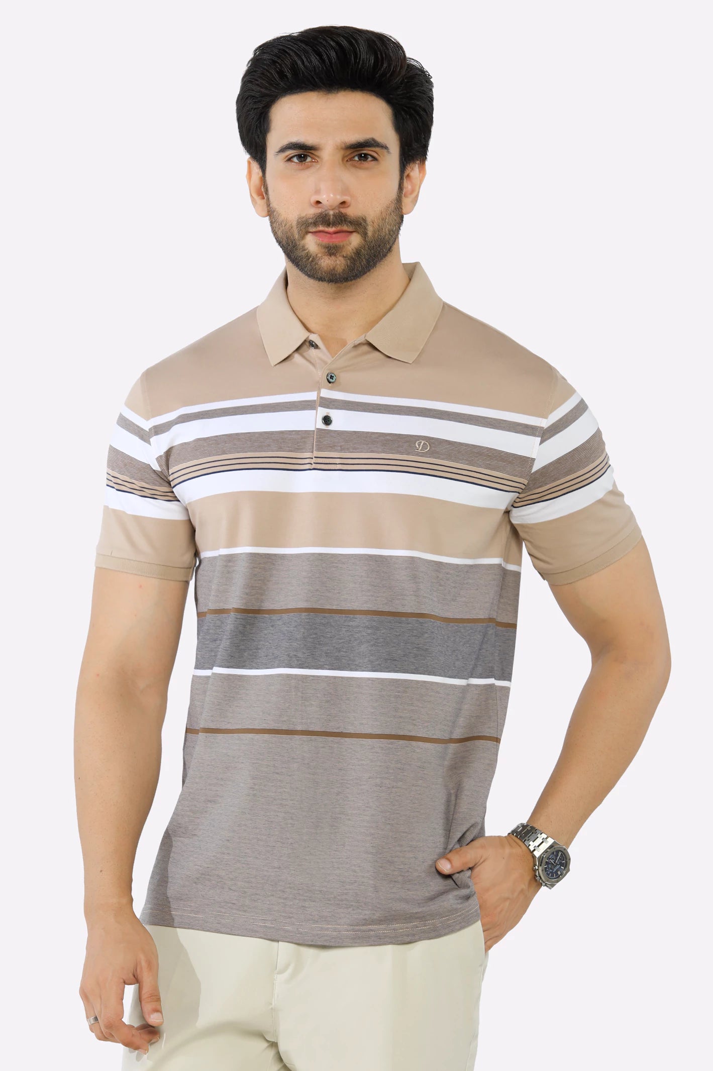 Half Price Beige Yarn Dyed Polo