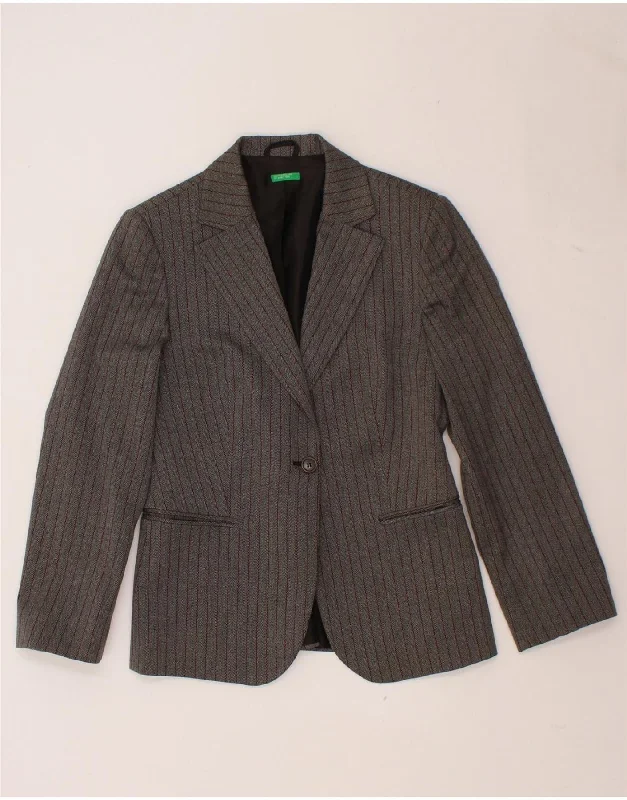 Weekend Shopping Bliss BENETTON Womens 1 Button Blazer Jacket IT 42 Medium Grey Striped Viscose Weekend Shopping Bliss BENETTON Womens 1 Button Blazer Jacket IT 42 Medium Grey Striped Viscose