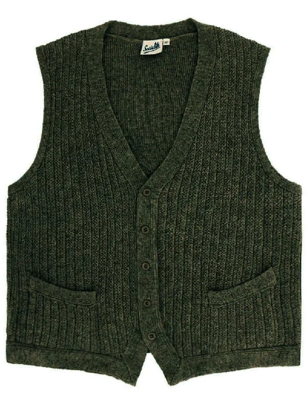 Act Now 1940s Style Rufus Knitted Waistcoat in Pinewood Green